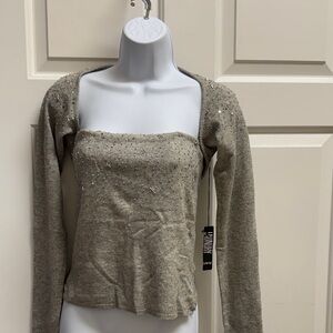 Laundry by Shelli Segal Grey Long Sleeve Sweater Set with Sparkle Details